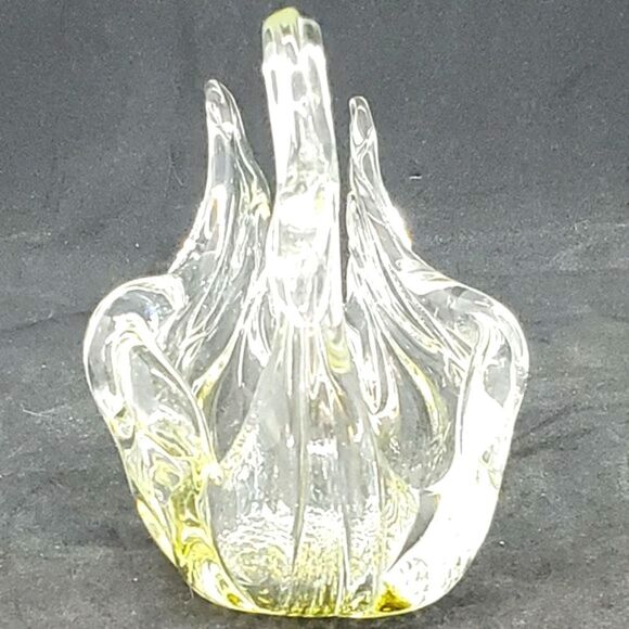 Chalet Glass Vintage Hand Blown Clear Yellow Textured Base Art Glass Swan Dish - Picture 3 of 12